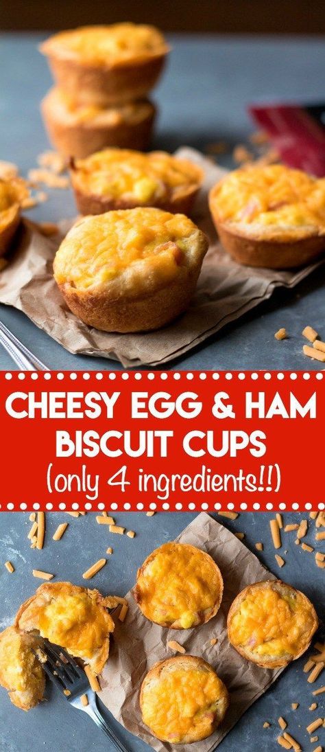 Cheesy Ham & Egg Biscuit Cups are an easy and delicious breakfast. Egg, cheese and ham all baked up in a biscuit cup is breakfast perfection! #ad @sargento Grand Biscuit Recipes, Ham Biscuits, Egg Muffin Cups, Eggs In Muffin Tin, Biscuit Cups, Egg Biscuits, Breakfast Cupcakes, Ham Breakfast, Pillsbury Biscuits