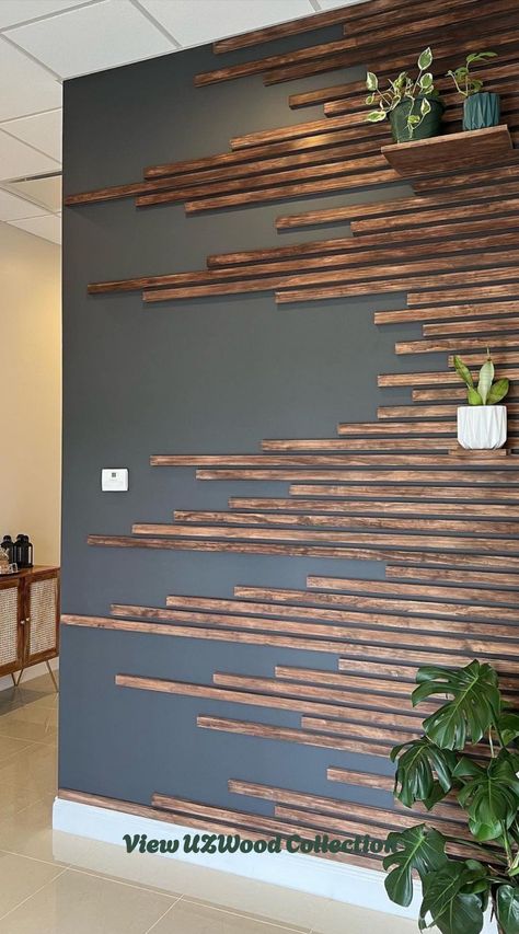 Covering your walls with wooden slats is a trend to decorate your home or office right now #woodwall #woodslats #trendy #homedecor | Instagram Penthouse Living, Displaying Books, Elegant Home, Slat Wall, Wooden Slats, Elegant Home Decor, Wood Slats, Art Deco Interior, Wall Shelf