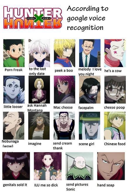 Hunterxhunter Funny, Hxh Characters, Google Voice, Hunter Hunter, Scene Girls, Google Translate, Hunter Anime, Anime Jokes, Anime Memes Funny