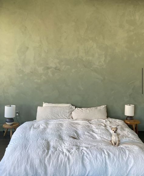 Limewash Bedroom, Limewash Walls, Concrete Effect Paint, Lime Wash, Martha Hunt, Bedroom Renovation, Bedroom Green, Dream House Interior, Room Inspiration Bedroom