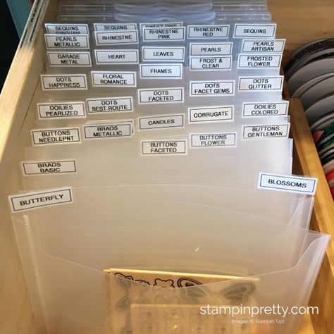 Craft Die Storage, Stampin Up Stamp Storage, Scrapbook Storage Ideas, Sticker Organization Storage, Stampin Up Storage, Embossing Folder Storage, Scrapbooking Storage, Scrapbook Room Organization, Craft Paper Storage