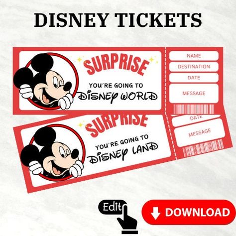 Editable Florida Theme Park Ticket - Instant Download Printable Gift Voucher by DoitDigitalDownloads on Etsy Plane Ticket Template, Disney Ticket, Ticket Printable, Travel Ticket, Surprise Date, Florida Theme Parks, Airline Ticket, Disney Tickets, Plane Ticket