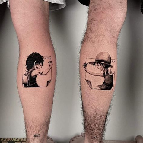 Gorgeous Matching One Piece Tattoo Ace Tattoo One Piece, Piece Tattoo Ideas, One Piece Tattoo Ideas, Bro Tattoos, One Piece Tattoo, Partner Tattoos, Maching Tattoos, Mangas Tattoo, Ace Tattoo