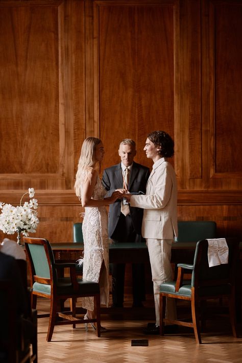 This Conner Ives Muse Wore A Custom Upcycled Dress By The Designer For Her Chic London Wedding | British Vogue St John Restaurant, Conner Ives, Hackney Town Hall, Wedding London, British Wedding, Upcycled Dress, Minimalist Bride, Indie Wedding, Central Saint Martins