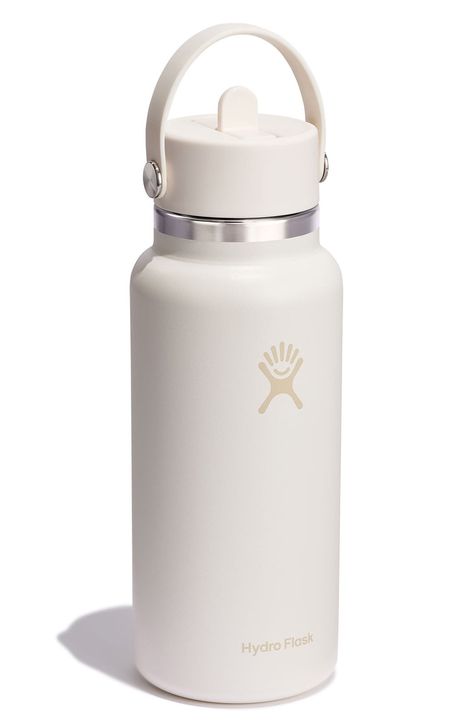 Perfect for the trail, the beach or everyday use, this large-capacity bottle is a hydration must-have.Additional features: The wide mouth makes refills a breeze and the flexible straw makes sipping simple. TempShield™ protection keeps all your beverages the perfect temperature—hot or cold—for an extended period of time.Sizing information: 15.9 oz.; 3.56" x 3.56" x 9.8"; holds 32 oz. 9 1/2" height; 3 1/2" diameter Keeps liquids hot for up to 6 hours and cold for up to 24 BPA-free; phthalate-free 18/8 stainless steel/polypropylene Hand wash Imported Beige Hydroflask, White Hydroflask Aesthetic, Cute Water Bottles Aesthetic, Aesthetic Hydro Flask, Waterbottle With Straw, Hydro Flask Aesthetic, Preppy Water Bottle, Water Bottles Aesthetic, Cute Hydroflask