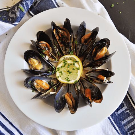 How to Make Mussels in White Wine & Garlic Sauce Mussels Recipe Tomato, Mussels Recipe White Wine, Mussel Meat Recipe, Mussels Recipe Pasta, Coconut Curry Mussels, Garlic Mussels, Mussels Marinara, Seafood Design, Grilled Mussels