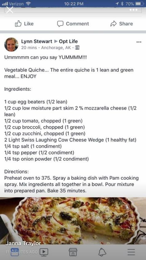 Pin by Shari Volgenau on Lean & Green Meals | Lean protein meals, Lean eating, Green breakfast Lean Green Meals, Medifast Recipes, Veggie Quiche, Lean Protein Meals, Green Breakfast, Vegetable Quiche, Lean And Green, Lean Meals, Lean And Green Meals