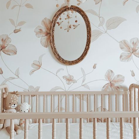 Nursery Flower Wallpaper, Feminine Nursery, Floral Design Wallpaper, Mural Nursery, Wallpaper Temporary, Dreamy Nursery, Girls Room Wallpaper, Wallpaper For Walls, Flower Mural