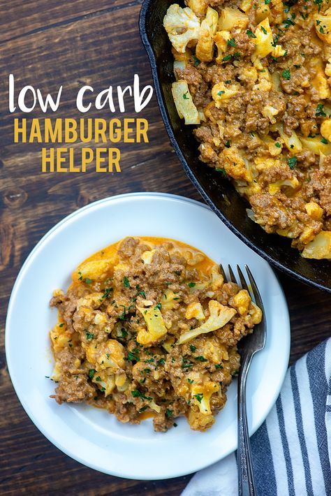 Low Carb Hamburger Helper - this recipe uses cauliflower instead of macaroni and MY KIDS STILL LOVE IT! #keto #lowcarb #recipe Healthy Hamburger, Hamburger Meat Recipes, Hamburger Helper, Hamburger Recipes, Keto Recipes Dinner, Beef Recipes For Dinner, Cauliflower Recipes, Ground Beef Recipes, Food Guide