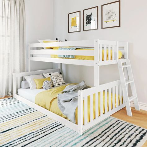 Harriet Bee Jameeka Kids Twin Over Full Bunk Bed | Wayfair Bunk Bed For Kids, Bed With Ladder, Bed For Kids, Low Bunk Beds, Solid Wood Bed Frame, Bottom Bunk, Twin Over Full Bunk Bed, Modern Bed Frame, Bunk Beds With Stairs