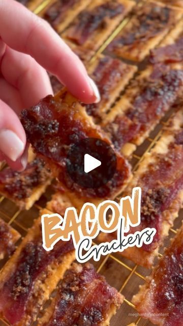 Meghan Basford on Instagram: "Day Four of Tailgate Treats: Bacon Crackers! I made it easy for y’all today! 💗  ✨1/2 Cup Dark Brown Sugar ✨about 50 Club Crackers ✨1 package of Center Cut Bacon  Preheat your oven to 250°. Place your crackers on a wire rack. Cut your bacon into thirds. Place a slice of bacon on each cracker. Sprinkle bacon with brown sugar. Bake at 250° for an hour or until the bacon is crispy! And then repeat the process about 47 times because you’ll eat the first pan all by yourself. And then the crowd will devour every last one of them! ✨ . . . #fyp #yum #delish #football #tailgate #trending #love #southern #south #tailgate #food #snack #foodie #yummy #easy #tipsandtricks #CapCut" Bacon Cracker Appetizer, Candy Bacon Crackers, Club Crackers With Bacon And Brown Sugar, Bacon Wrapped Club Crackers, Bacon Crackers Brown Sugar, Mini Appetizers For Party, Bacon With Brown Sugar, Bacon Crackers, Bacon Wrapped Recipes