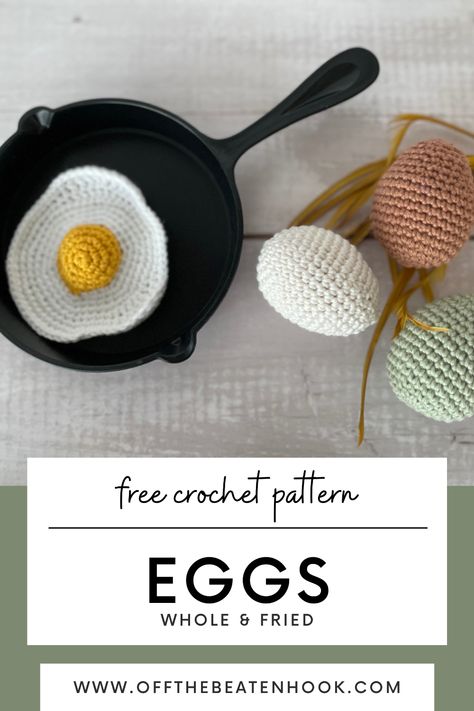 Made with organic cotton these amigurumi crochet eggs are sustainable and eco-friendly toys! This free, easy and beginner friendly crochet pattern includes the method for crocheting these realistic eggs in two ways – whole and fried. They will make the perfect addition to your little one’s toy food collection. Get the free pattern here. Crochet Eggs, Egg Crochet, 2024 Crochet, Crochet Egg, Amigurumi Food, Food Crochet, Amigurumi For Beginners, Crochet Chicken, Food Collection