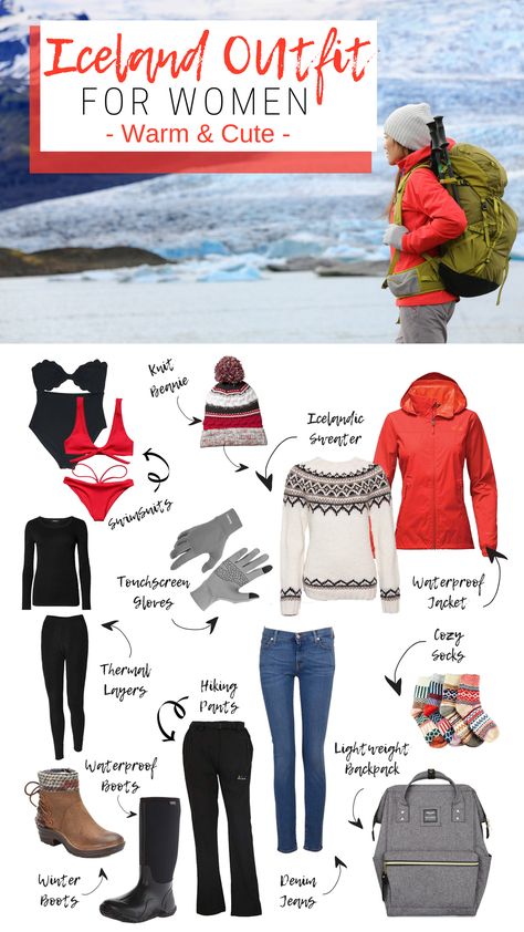 Iceland outfit for women. It's possible to look cute while still staying warm. PIN and shop these cute outfit ideas! // #fashion #iceland #traveltips Iceland Outfit, Hiking Layers, Iceland Packing List, Iceland Packing, Iceland Winter, Iceland Vacation, Iceland Travel Tips, Outfit Ideas Fashion, Icelandic Sweaters