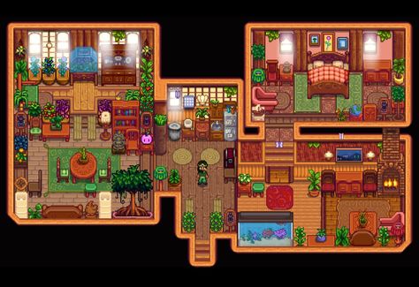 Stardew Valley House Inspiration, Stardew Valley Island House Interior, Stardew Valley Small House Interior, Stardew Coop Design, Stardew Valley Ginger Island House Design, Ginger Island House Design, Stardew Valley House Interior Ginger Island, Stardew Valley Island Farm, Stardew Valley Island House