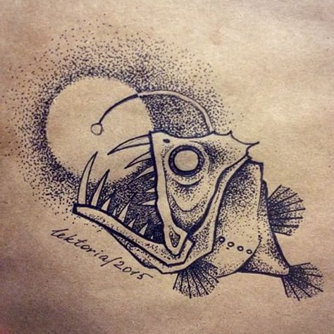 Angler Fish Sketch, Fish Sketch Tattoo, Anglerfish Art, Anglerfish Drawing, Anglerfish Tattoo, Angel Fish Tattoo, Angler Fish Drawing, Angler Fish Art, Angler Fish Tattoo