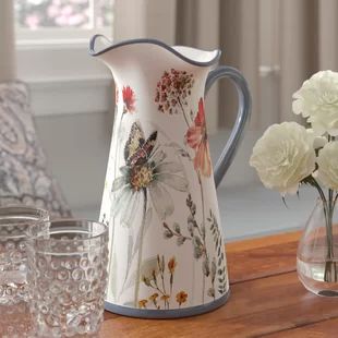 Water Pitchers You'll Love in 2019 | Wayfair Beverage Server, Strong Features, Pottery Painting Designs, Keramik Design, Farmhouse Country, China Painting, Ceramic Pitcher, Ceramics Ideas Pottery, Keramik Vase