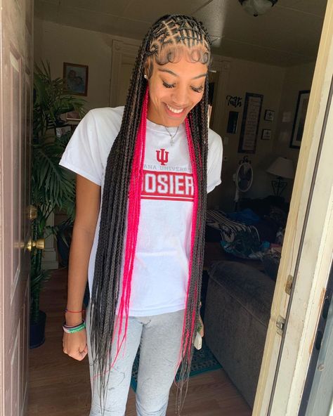 Layered Hairstyles Medium, Pink And Black Hair, Hairstyles Medium Length, Medium Length Hairstyles, Big Box Braids Hairstyles, Colored Braids, Marley Hair, Layered Hairstyles, Box Braids Hairstyles For Black Women