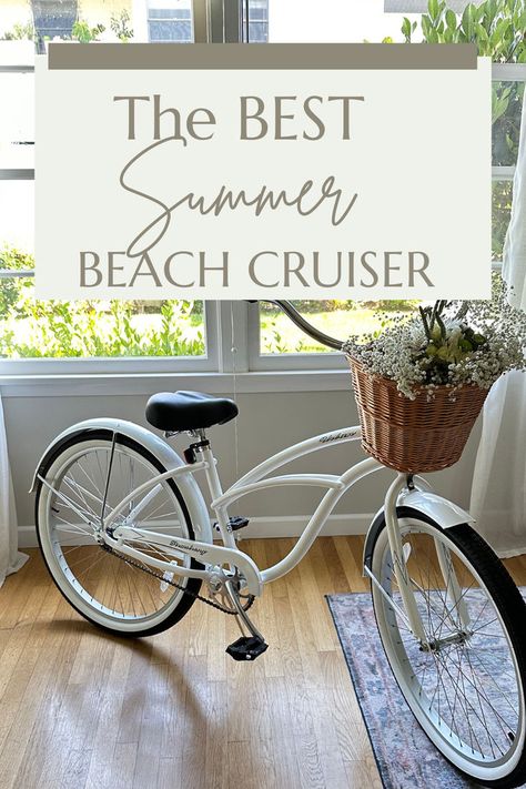 Beach cruiser. White beach cruiser. The best summer bike. White beach cruiser with wicker basket. White Beach Cruiser, Summer Bike, Just For Me, The Best Summer, Beach Cruiser, White Beach, My Living Room, Wicker Basket, Summer Beach