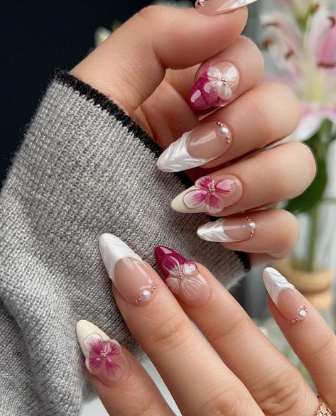 Orchid Nails, French Almond, Fake Nail Tips, French Manicure Nails, Acrylic Nail Kit, Bling Acrylic Nails, Fake Nail, Almond Shaped, Press Ons