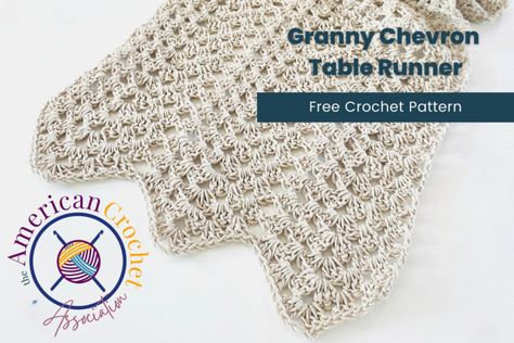 This table runner uses the classic granny stitch to create a light and lacy chevron design. It’s an easy project, and its airy texture would be a great way to accent a table that you already love. It measures 44”, but is easy to adjust to your preferred size.Designer: Salena Baca CrochetYarn weight: DKSuggested yarn: Patons Hempster Farmhouse Crochet Table Runner, Table Runner Free Pattern, Chevron Table Runners, Granny Stitch, Chevron Table, Chevron Crochet, Crochet Table Runner Pattern, Striped Table Runner, Crochet Fun