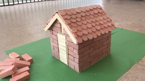 Construct miniature house using mini bricks and mini roof tiles Miniature Bricks, Miniature Construction, Birdhouse Crafts, Mini Bricks, Birdhouse Craft, Brick Art, Fairy Garden Crafts, Lego House, Roof Tiles