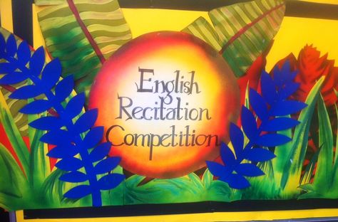 Art ,Craft ideas and bulletin boards for elementary schools: English Recitation competition bulletin board Hindi Board Decoration Ideas, Competition Bulletin Board, English Recitation, Bulletin Boards For Elementary, Class Board Decoration, Creative Ideas For Kids, 26 जनवरी, Poetry Competition, Poem Recitation