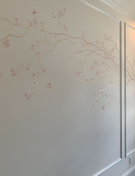 Cherry Blossom Wallpaper Bedroom, Cherry Blossom Poster Design, Afk Furniture, Cherry Blossom Bathroom, Cherry Blossom Room, Cherry Blossom Mural, Cherry Blossom Nursery, Blossom Mural, Cherry Blossom Bedroom