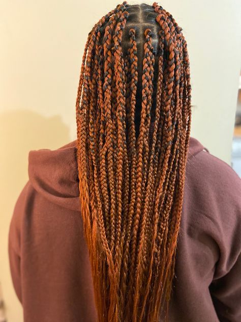 Red braids, braids, small braids, small box braids, copper braids, long braids, weave braids, pre-stretched hair, Copper Red Braids, Copper Box Braids, Braids Copper, Copper Braids, Braids Weave, Stretched Hair, Weave Braids, Red Braids, Braids Long