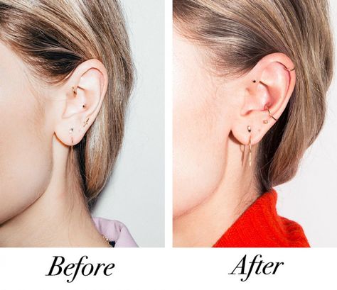 How to Style Your Ear Piercings According to Adrian Castillo - Coveteur Ear Piercing Styling, Piercing Styling, Second Lobe Piercing, Heart Diamond Earrings, Ear Piercings Chart, Double Ear Piercings, Piercing Septum, Multiple Ear Piercings, Lobe Piercing