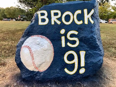 Birthday Painting, Painting Birthday, Rock Painting Ideas, Baseball Birthday, Kids Board, Kids Ideas, Rock Design, Quotes For Kids, School Spirit