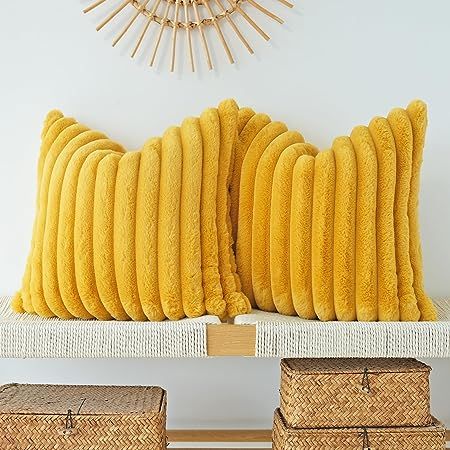 Amazon.com: JOJUSIS Pack of 2 Double-Sided Faux Fur Plush Decorative Throw Pillow Covers Couch Cushion Case Soft Pillowcases (Mustard Yellow, 18 x 18-Inch) : Home & Kitchen Kitchen Nooks, Couch Lounge, Handmade Cabinets, Farmhouse Cabin, Yellow Throw Pillows, Couch Pillow Covers, Fall Throw Pillows, Couch Cushion, Bohemian Modern