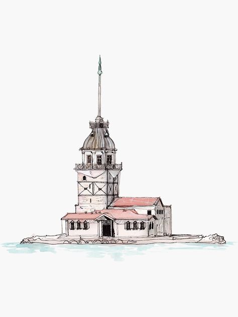 "Maiden Tower" Sticker by DisobeyTees | Redbubble Watercolor Architecture, Woven Wall Art, Watercolor Trees, Watercolour Tutorials, Watercolor Techniques, Watercolor Animals, Anime Sketch, Watercolor Background, Watercolor Landscape