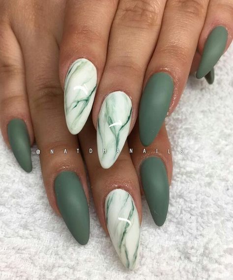 Fall Marble Nails Acrylic, Green And Marble Nails, Matte Olive Green Nail Ideas, Nails That Match Green Dress, Green And White Marble Nails, Sage Green Marble Nails, Dark Green Marble Nails, Classy Green Nails, Green Nails Marble