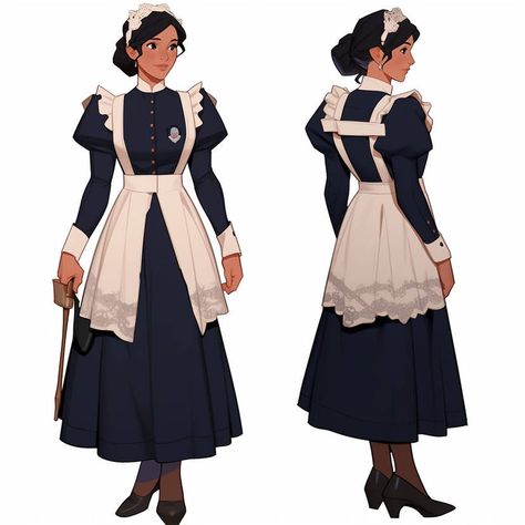 Victorian Maid Uniform, Victorian Maid Character Design, Historical Manwha Outfits Female, Victorian Era Character Design, Victorian Anime Woman, Victorian Maid, Cottagecore Art, Hair Sketch, Pixel Art Tutorial