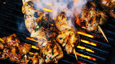 Brazilian Marinade For Chicken, Churrasco Recipe, Brazilian Chicken, Marinade For Chicken, Sugarcane Juice, Sbs Food, Honey Soy, Skinless Chicken Thighs, Chicken Skewers