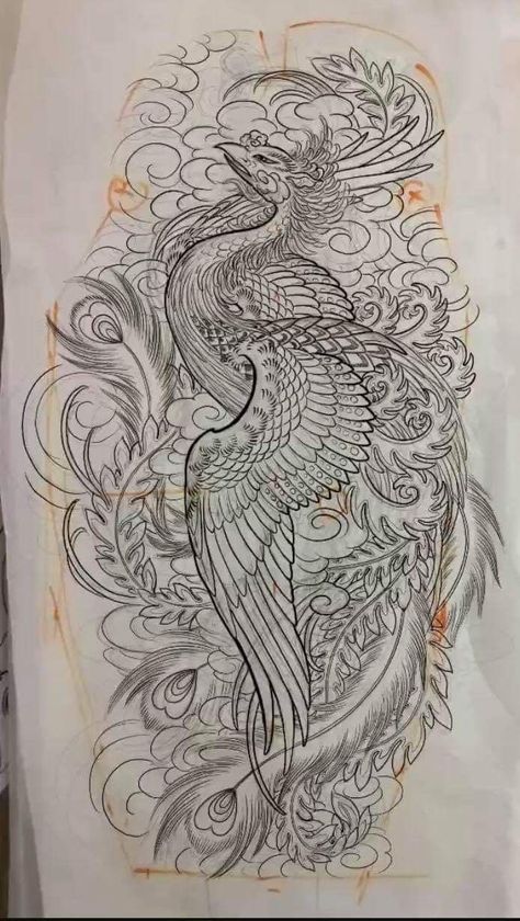 Drawing Joker, Phoenix Tattoo Sleeve, Tato Phoenix, Phoenix Back Tattoo, Japanese Phoenix Tattoo, Joker Joaquin, Japanese Flower Tattoo, Peacock Tattoo, Samurai Tattoo Design