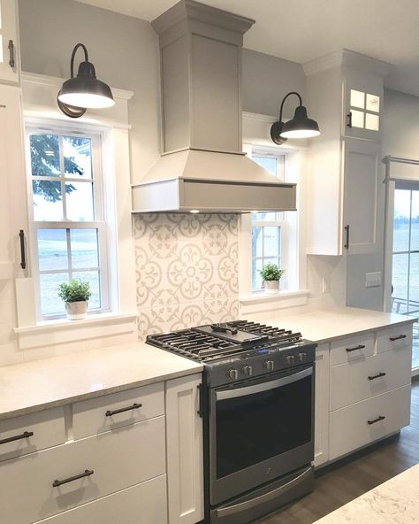 I love patterned tile and looked at a ton of options for behind our stove. What I don’t love is spending a lot of money for such a small… Tiled Kitchen Backsplash, Tiled Kitchen, Unique Kitchen Backsplash, Stove Backsplash, Ceramic Tile Backsplash, Patterned Tile, Backsplash Tiles, Kitchen Stove, Small Windows