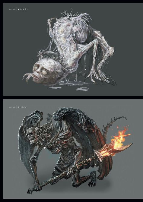 Dark Souls 3 Concept Art - Enemy Concept Art Dark Souls Enemies, Dark Souls Art Book, Dark Souls Characters, Dark Souls Concept Art, Concept Art Landscape, Magic Creatures, Dark Souls Artwork, Dark Souls 2, Bloodborne Art