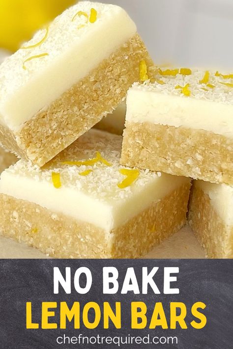 This lemon coconut slice tastes amazing and is super easy! It's a no bake slice (fridge slice) with a sweetened condensed milk base using crushed biscuits and plenty of zingy fresh lemon. Just like lemon bars, but without the fuss of baking. It's also got a soft and fluffy lemon frosting! #chefnotrequired #slicerecipes #slices #nobakeslice Lemon And Coconut Slice, No Bake Lemon Slice Recipe, No Bake Desserts Lemon, No Bake Lemon Bars Easy, No Bake Lemon Cake, Healthy Slices Recipes, Easy Slices No Bake, No Bake Condensed Milk Recipes, Lemon Slice Recipe