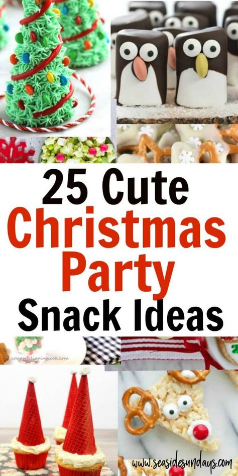 Christmas Party Snacks for kids - these cute snack ideas are perfect for a holiday party or Christmas party at school. If you are looking for an easy Christmas snack to make for preschoolers, check out this list of amazing treat ideas from snowmen cupcakes to jello cups and rice krispie treats in different shapes. Christmas Party Snacks For Kids, Cute Christmas Snacks, Cute Snack Ideas, Christmas Party At School, Party Snacks For Kids, Christmas Snacks For Kids, Kindergarten Christmas Party, Preschool Christmas Party, Christmas Snacks Easy