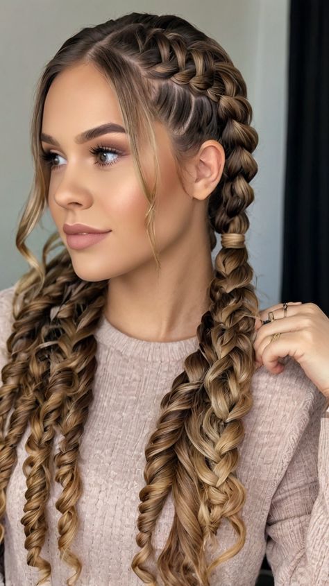 Glamorous Braids Hairstyles with Curl for Passion Twist Braids with Curls ✨ Braids And Curls Hairstyles, Twist Braids With Curls, Curls Braids Hairstyles, Passion Twist Braids, Braids Hairstyles With Curls, Hairstyles With Curls, Curled Hair With Braid, Curls Braids, Gorgeous Braids