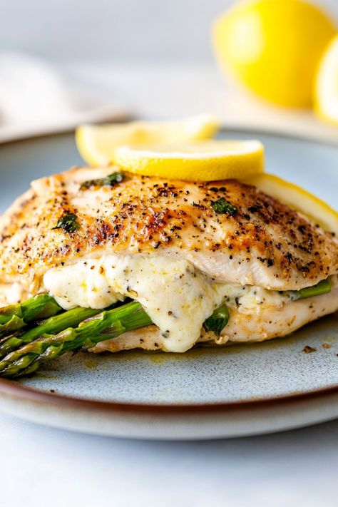 Indulge in a delightful meal with tender chicken breast, flavorful asparagus, and gooey melted cheese. This easy recipe combines juicy chicken breast with the freshness of asparagus and the rich creaminess of cheese for a mouthwatering dish that's perfect for any occasion. Whether you're looking for a quick weeknight dinner or an impressive meal to serve to guests, this chicken breast with asparagus and cheese is sure to be a hit. Chicken Breast And Asparagus Recipes, Asparagus And Cheese, Juicy Chicken Breast, Delicious Chicken Breast Recipes, Zesty Italian Dressing, Asparagus Recipes, Stuffed Chicken Breast, Easy Chicken Breast, Fast Dinner Recipes