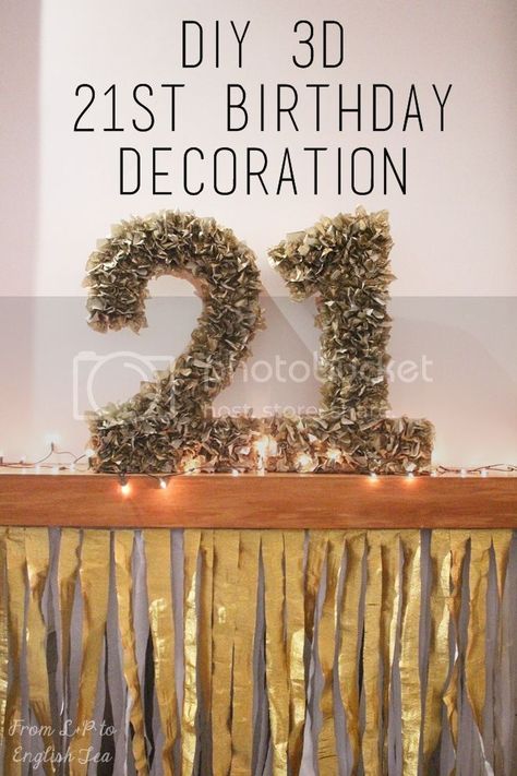 DIY 3D numbers for a 21st birthday party. Made with cardboard and gold tissue paper Diy 21st Birthday Decorations, 21st Birthday Decorations Diy, 21st Birthday Table Decorations, 21st Birthday Diy, 21st Decorations, 3d Numbers, 21st Bday Ideas, Gold Tissue Paper, 21st Birthday Party