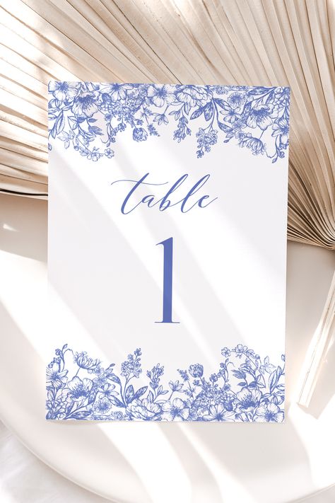 Vintage Floral Table Number, Blue Floral Wedding Table Numbers, Printable Vintage Victorian Blue Table Number Template, Table Number Sign B3 Blue Table Numbers, Wedding Table Numbers Vintage, Wedding Table Assignments, Wedding Ireland, Floral Wedding Table, Romantic Bridal Shower, Floral Table Numbers, Blue Floral Wedding, Wedding Table Numbers Printable