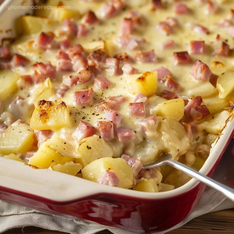 Delicious Ham and Potato Casserole Recipe - My Home Made Recipe Ham Bacon Potato Casserole, Freezer Ham And Potato Casserole, Potatoes Ham Casserole, Ham And Potato Recipes Casseroles, Potato And Ham Casserole Easy Recipes, Ham Potatoes Casserole, Ham Potato Casserole Recipes, Easy Recipes With Ham, Ham And Potatoes Recipes