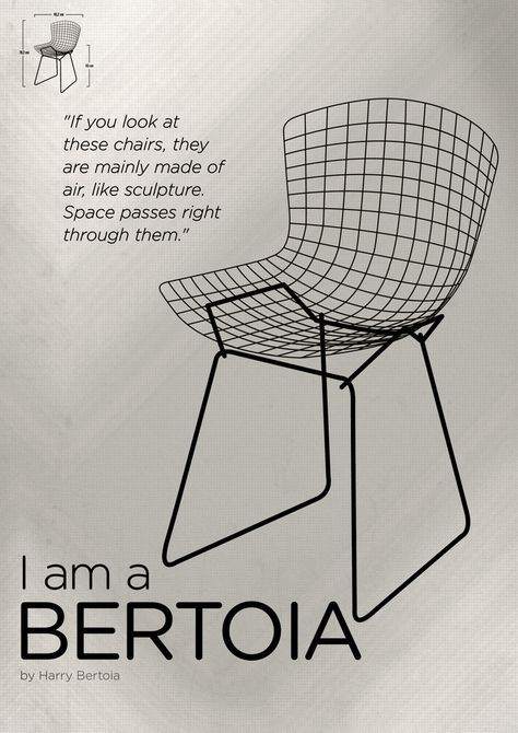 Chairs - A tribute to seats: I'm a Bertoia (poster) Art Print by Artworks by PabloZaratea,,C/ - X-Small Bertoia Side Chair, Bertoia Chair, Famous Chair, Harry Bertoia, Furniture Ads, Iconic Chairs, Iconic Furniture, Chaise Design, Mid Century Furniture