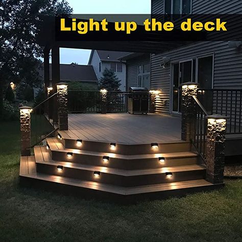 Phereu Solar Deck Lights Outdoor, 16 Pack Solar Step Lights LED Waterproof Patio Decor Solar Lights for Railing, Stairs, Fence, Post, Yard and Driveway, Warm White Deck Lighting Ideas, Deck Stair Lights, Deck Step Lights, Solar Step Lights, Solar Powered Garden Lights, Solar Fence Lights, Step Lights, Deck Steps, Stair Lights