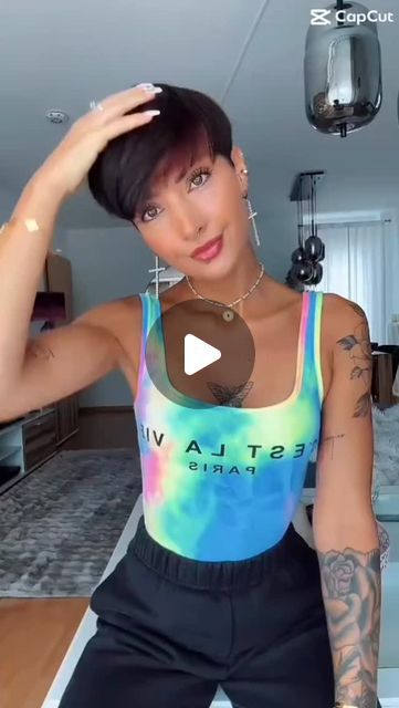 Pixie Cut ✂️ Short Hair Style on Instagram: "Tired of Toeing The Line
@jejojejo87 .
#rockyburnette 
#pixiecut" Pixie Cut Short, Short Pixie, Short Cuts, Flat Iron, Pixie Cut, The Line, Short Hair, Short Hair Styles, Hair Styles