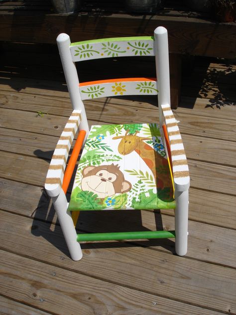 hand painted child's chair Kids Painted Furniture, Painted Kids Furniture, Diy Kids Chair, Painted Kids Chairs, Decorative Chairs, Painting Chairs, Painting Kids Furniture, Painted Rocking Chairs, Chair Painting