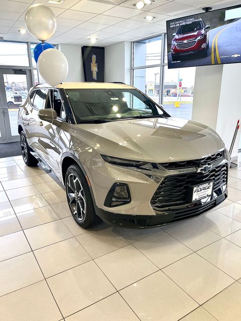 2021 Chevrolet Blazer RS in Pewter Metallic. An all new color for the Blazer this year. Depending on the light it can look like a grey or a light brown! Come by and check it out! Chevy Equinox Rs 2022, 2024 Chevy Blazer, Chevrolet Blazer 2023, Chevy Blazer 2023, Chevy Blazer 2022, Chevy Blazer Rs, 2021 Chevy Blazer, Blazer Car, Chevrolet Suv